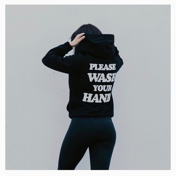 TALENTLESS Tops - Talentless Womens Please Wash Your Hands Hoodie Black Graphic Sweatshirt Small